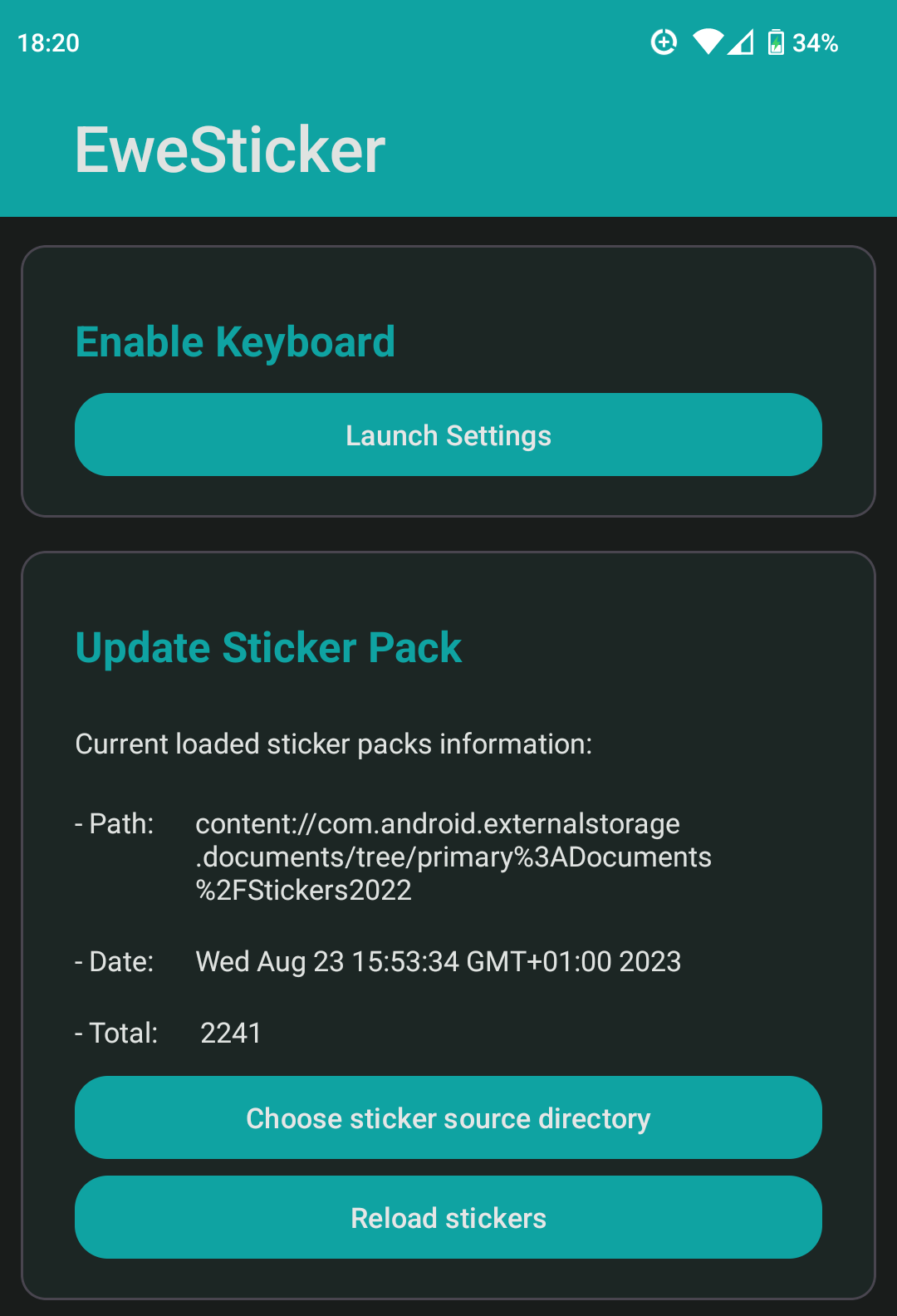 EweSticker UI with 'Launch Settings' button
